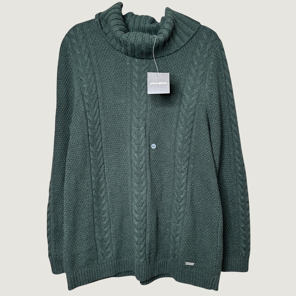 NWT Lambswool Preppy Cable Knit Dark Acadamia Cowl Neck Sweater Women XL Emerald